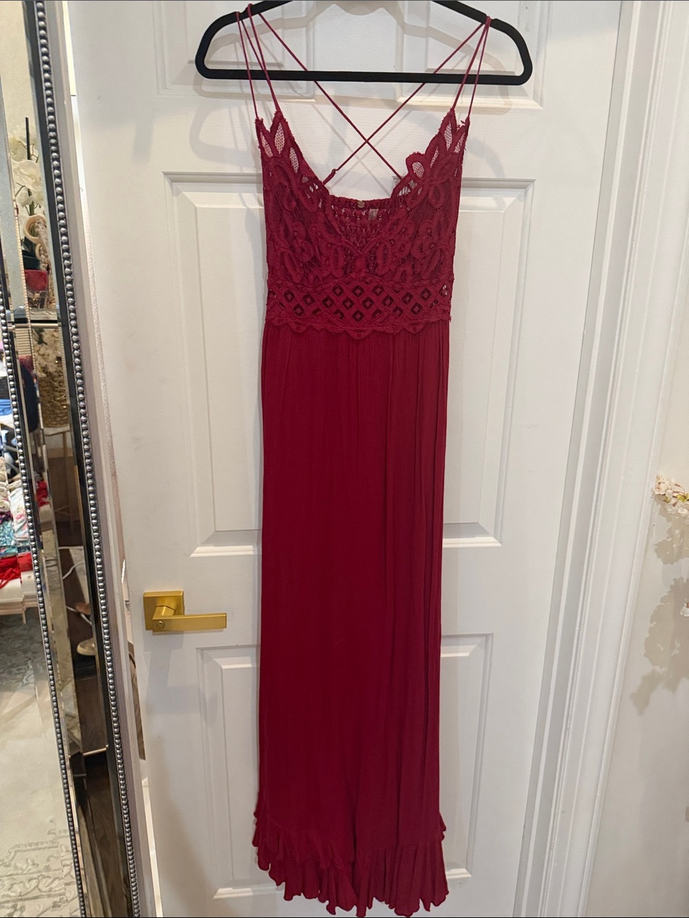 Free People Burgundy Crochet Bodice Maxi Dress